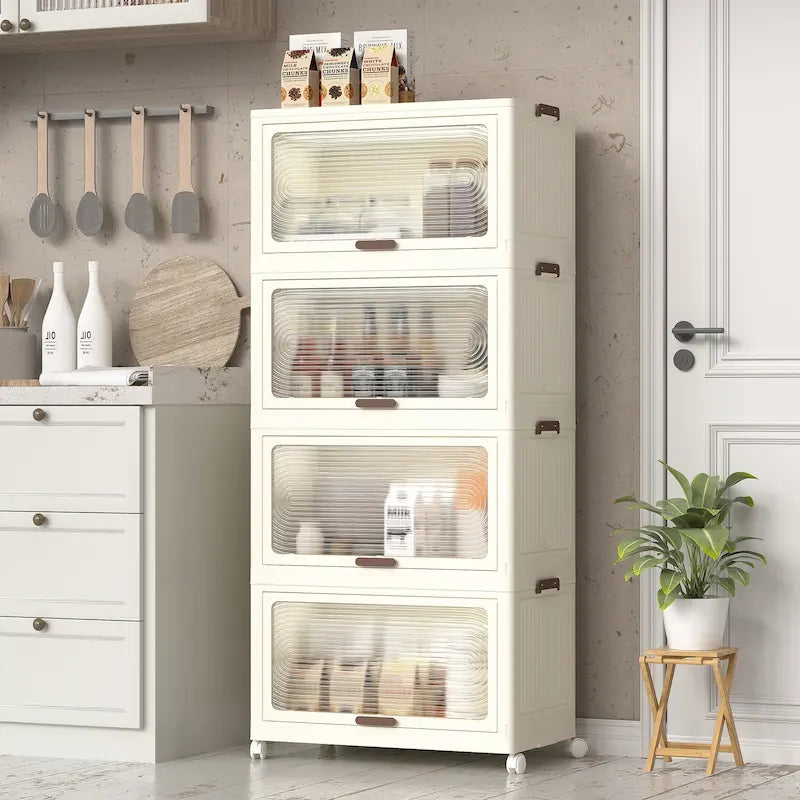Čtyřpatrové plastové úložné boxy s víky, stohovatelné úložné kontejnery s kolečky, skládací úložné boxy, skládací úložné koše