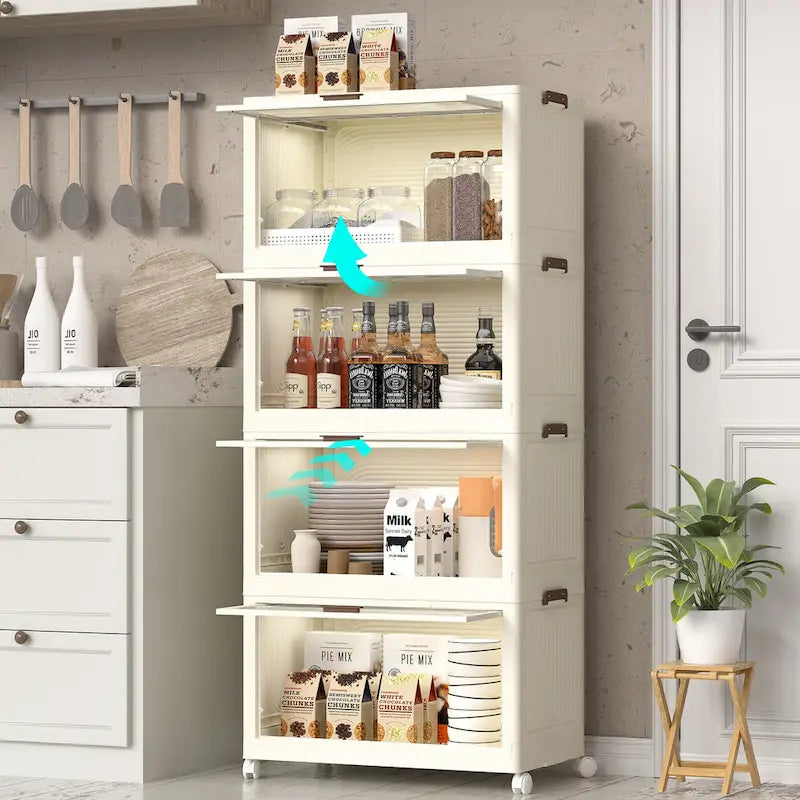 Čtyřpatrové plastové úložné boxy s víky, stohovatelné úložné kontejnery s kolečky, skládací úložné boxy, skládací úložné koše