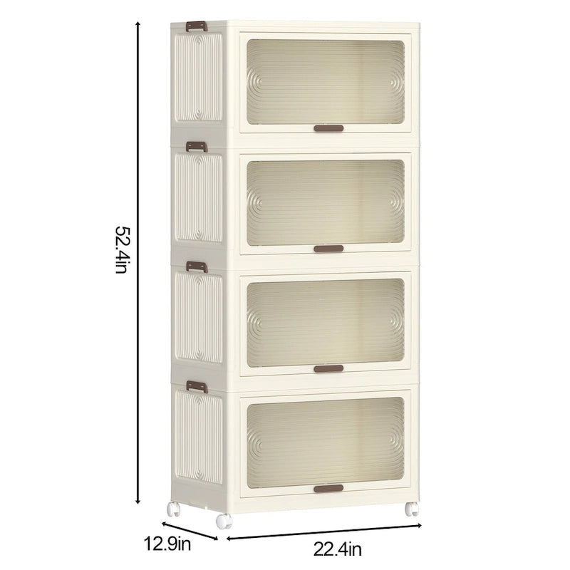 Čtyřpatrové plastové úložné boxy s víky, stohovatelné úložné kontejnery s kolečky, skládací úložné boxy, skládací úložné koše