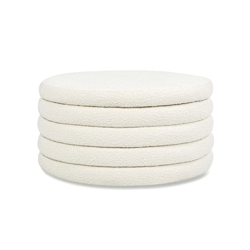 36palcový kulatý taburet Boucle Sherpa s úložným prostorem a prošíváním