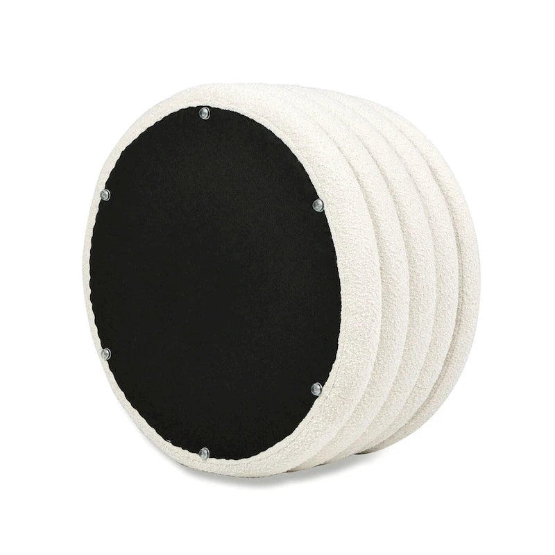 36palcový kulatý taburet Boucle Sherpa s úložným prostorem a prošíváním