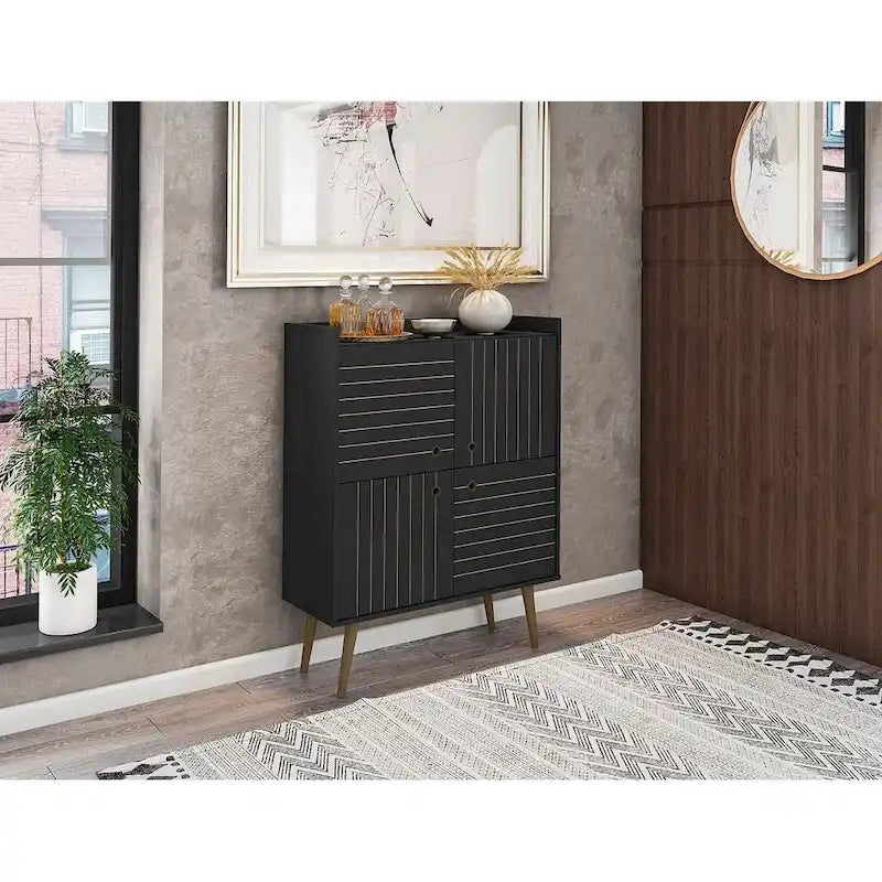 Akcentační skříňka ve stylu Mid-Century Modern se skrytým úložným prostorem a kruhovými úchytkami