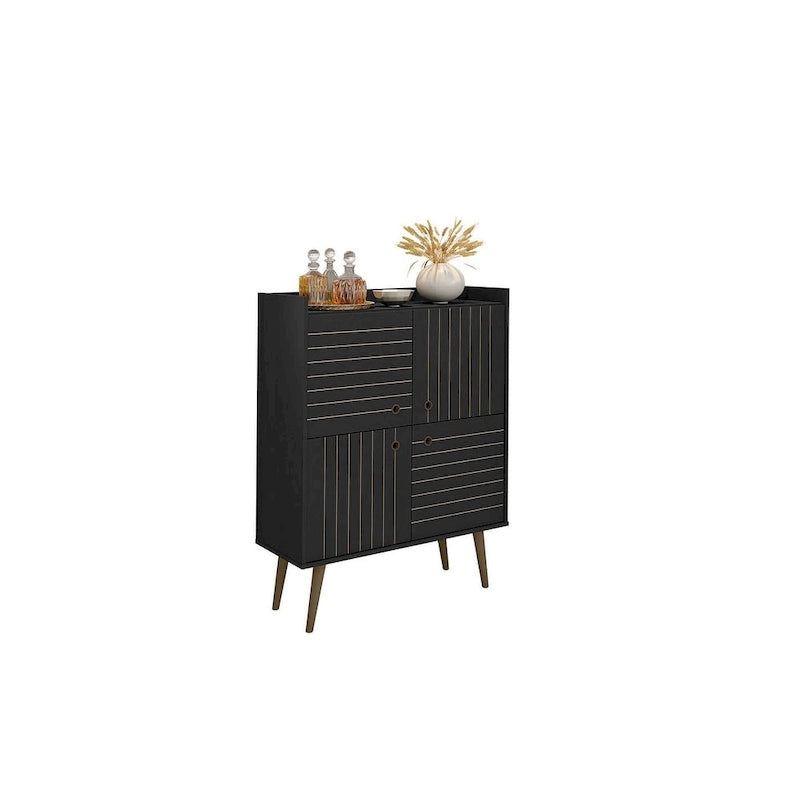 Akcentační skříňka ve stylu Mid-Century Modern se skrytým úložným prostorem a kruhovými úchytkami
