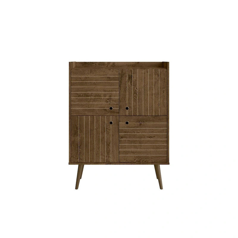 Akcentační skříňka ve stylu Mid-Century Modern se skrytým úložným prostorem a kruhovými úchytkami