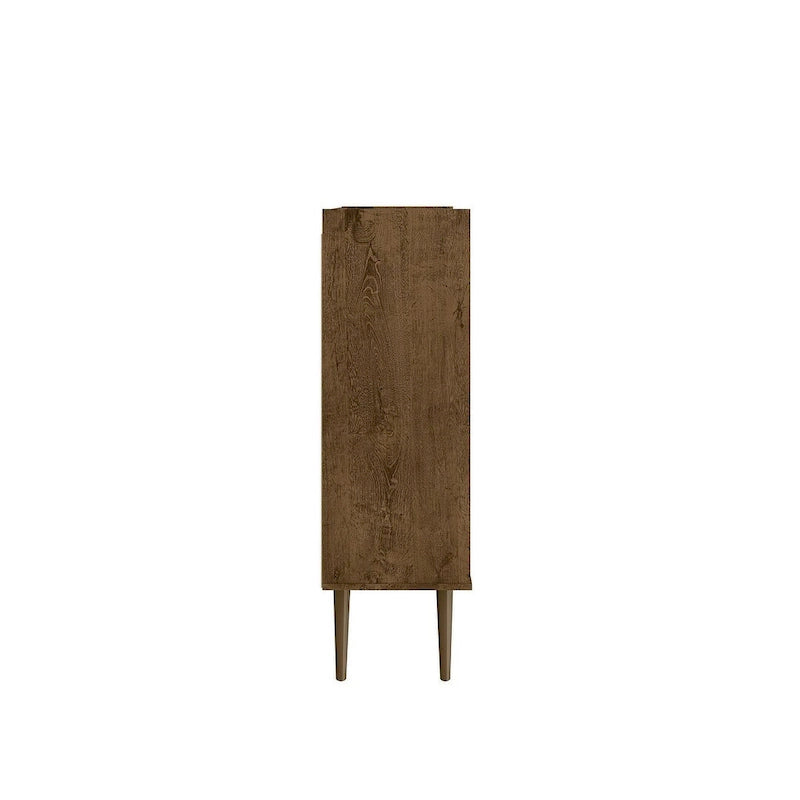Akcentační skříňka ve stylu Mid-Century Modern se skrytým úložným prostorem a kruhovými úchytkami