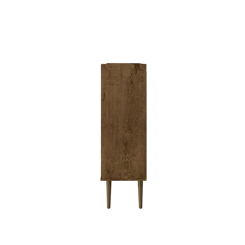 Akcentační skříňka ve stylu Mid-Century Modern se skrytým úložným prostorem a kruhovými úchytkami