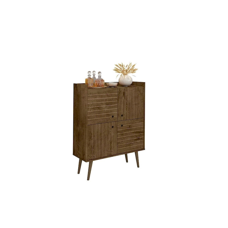 Akcentační skříňka ve stylu Mid-Century Modern se skrytým úložným prostorem a kruhovými úchytkami