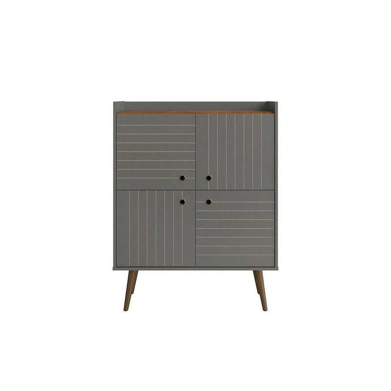 Akcentační skříňka ve stylu Mid-Century Modern se skrytým úložným prostorem a kruhovými úchytkami
