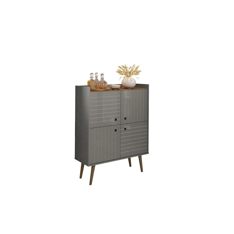 Akcentační skříňka ve stylu Mid-Century Modern se skrytým úložným prostorem a kruhovými úchytkami