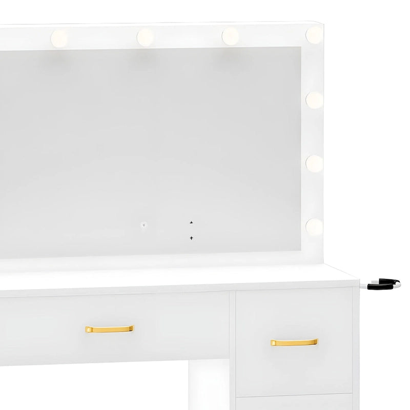 35,4" toaletní stolek se zrcadlem s osvětlením, taburetem a USB porty