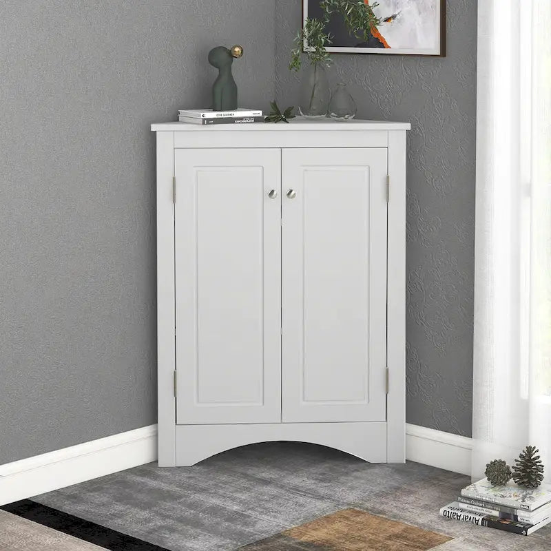Bílá rohová koupelnová skříňka s nastavitelnými policemi – 43,7 cm (š) x 43,7 cm (h) x 80 cm (v)