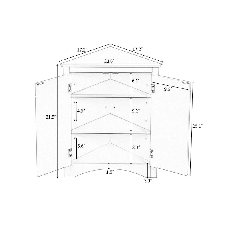 Bílá rohová koupelnová skříňka s nastavitelnými policemi – 43,7 cm (š) x 43,7 cm (h) x 80 cm (v)