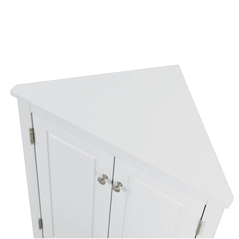 Bílá rohová koupelnová skříňka s nastavitelnými policemi – 43,7 cm (š) x 43,7 cm (h) x 80 cm (v)