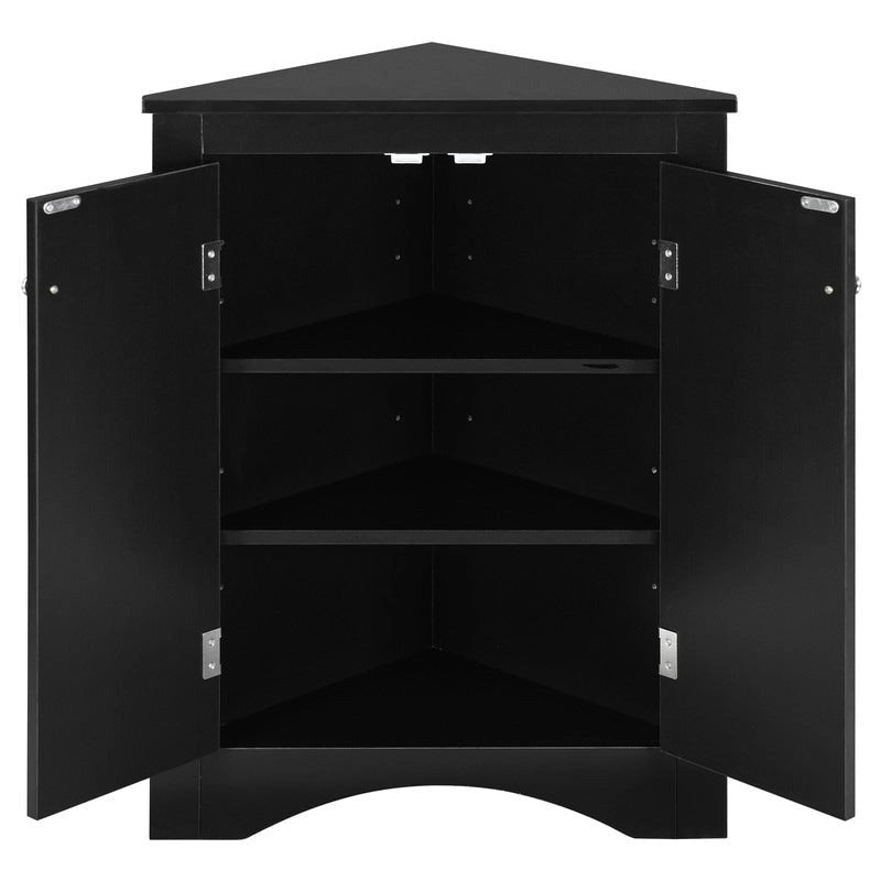 Bílá rohová koupelnová skříňka s nastavitelnými policemi – 43,7 cm (š) x 43,7 cm (h) x 80 cm (v)