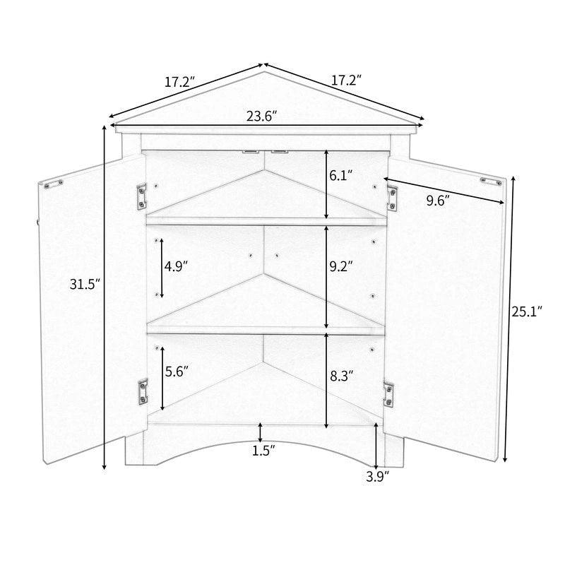 Bílá rohová koupelnová skříňka s nastavitelnými policemi – 43,7 cm (š) x 43,7 cm (h) x 80 cm (v)