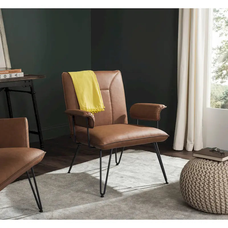 Křeslo Mid-Century Modern z umělé kůže – vlásenkové nohy, 74Šx71Dx84V