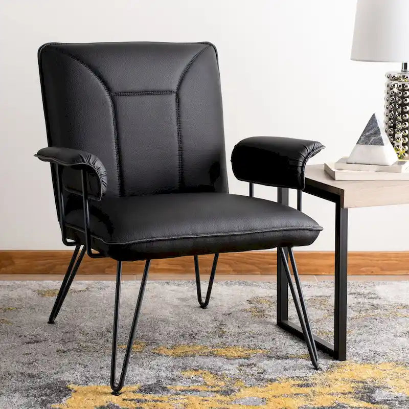 Křeslo Mid-Century Modern z umělé kůže – vlásenkové nohy, 74Šx71Dx84V
