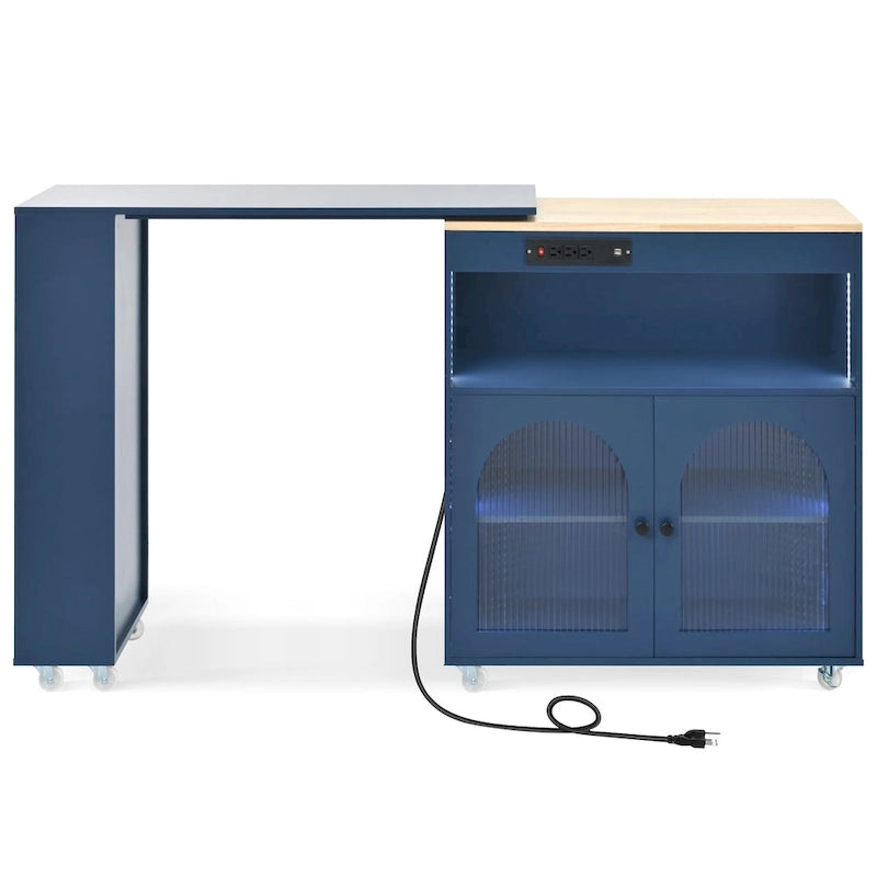 Kuchyňský ostrůvek s prodlouženým stolem a LED osvětlením
