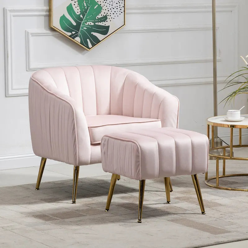Modern Velvet Accent Chair with Ottoman for Living Room/Bedroom/Nail Salon