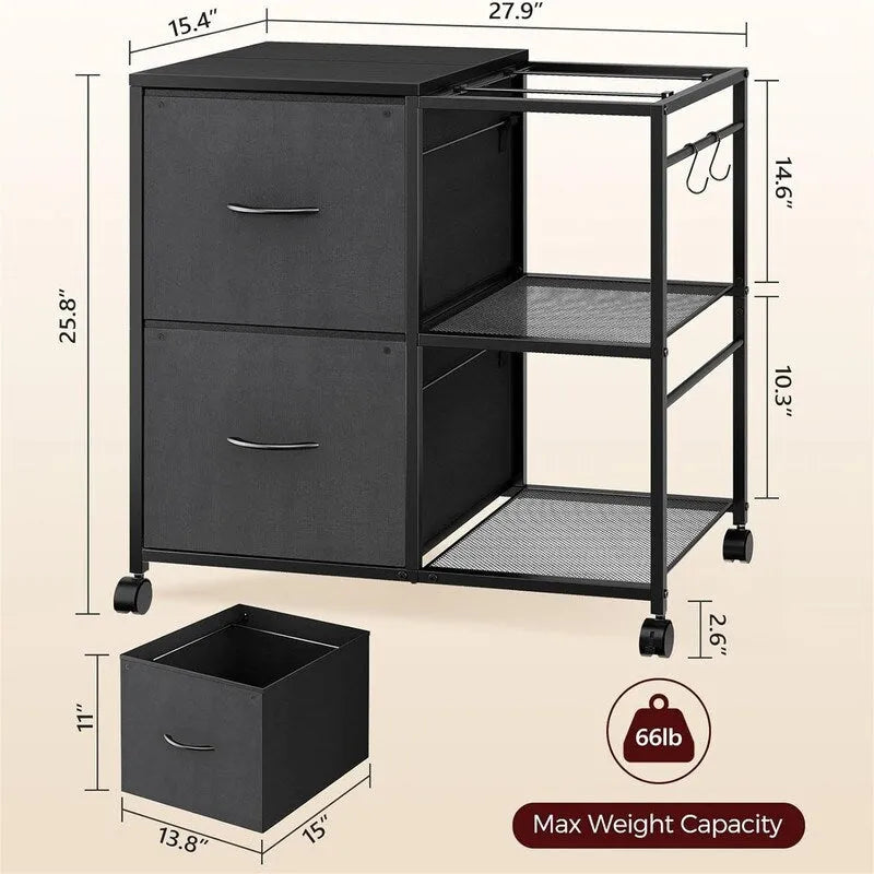 Skříňka na dokumenty se 2 látkovými zásuvkami, boční, na spisy formátu A4 nebo Letter – 15.4D x 27.9W x 25.8H