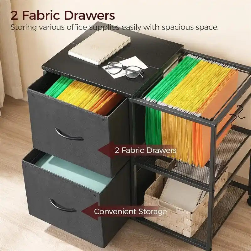 Skříňka na dokumenty se 2 látkovými zásuvkami, boční, na spisy formátu A4 nebo Letter – 15.4D x 27.9W x 25.8H