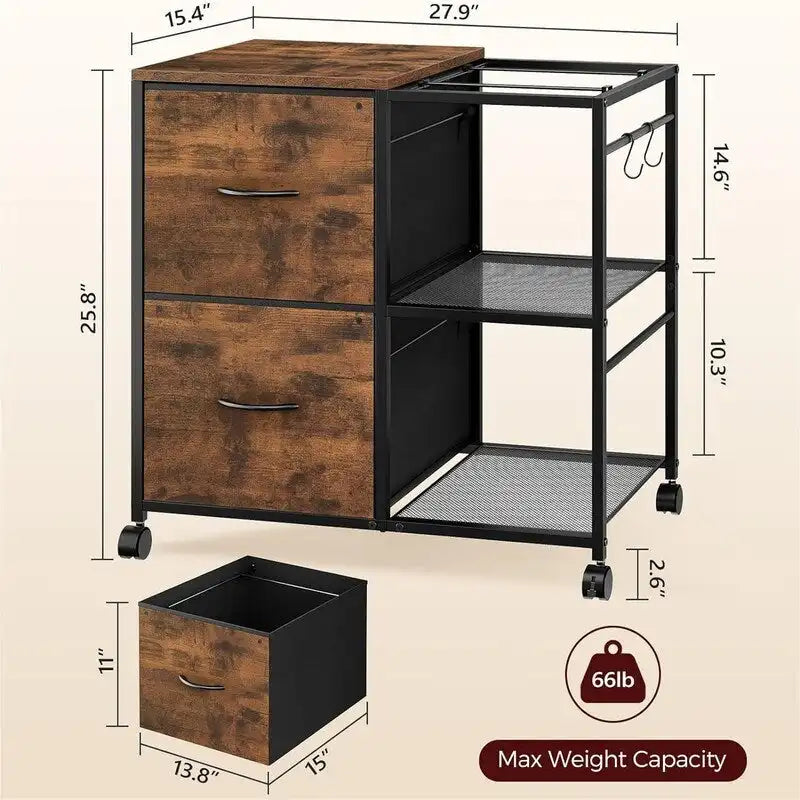 Skříňka na dokumenty se 2 látkovými zásuvkami, boční, na spisy formátu A4 nebo Letter – 15.4D x 27.9W x 25.8H