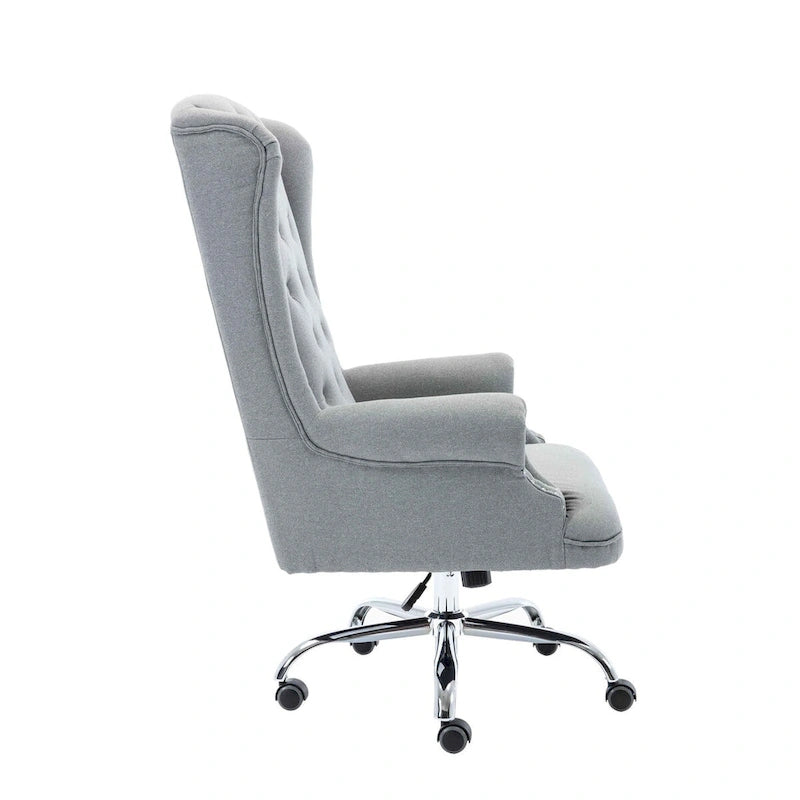 Vysoká kancelářská židle Wingback s lněným čalouněním, otočná o 360° a nastavitelná výška