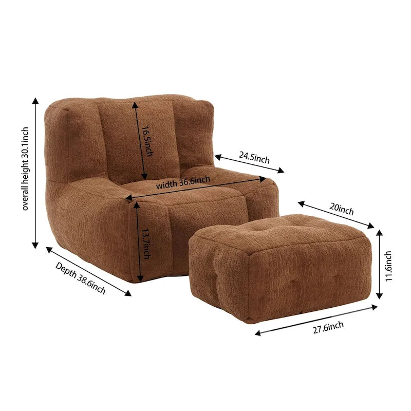 Nadýchaný sedací vak z paměťové pěny s otomanem – Vnitřní líná pohovka